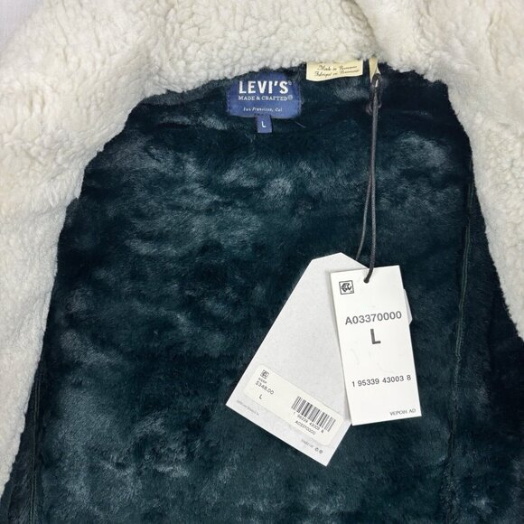 Levi’s Women’s Green Vegan Leather Sherpa Crop Moto Jacket Size Large. - Picture 7 of 16